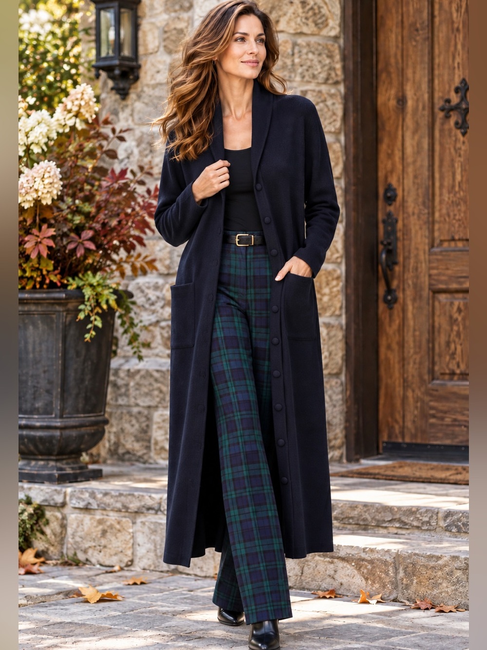 Ports International Pure Virgin Wool Minimalist Navy Maxi Cardigan